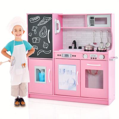 TEMU Multigot Pretend Play Kitchen Toddler Kitchen Playset W/ Blackboard Pink