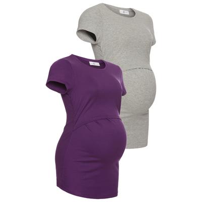 Umstandsshirt NEUN MONATE "2er Pack T-Shirts für Schwangerschaft und Stillzeit", Damen, Gr. 36/38, lila (lila, graumeliert), Jersey, Obermaterial: 95% Baumwolle, 5% Elasthan. Obermaterial Melange: 85% Baumwolle, 10% Viskose, 5% Elasthan, unifarben,... Image