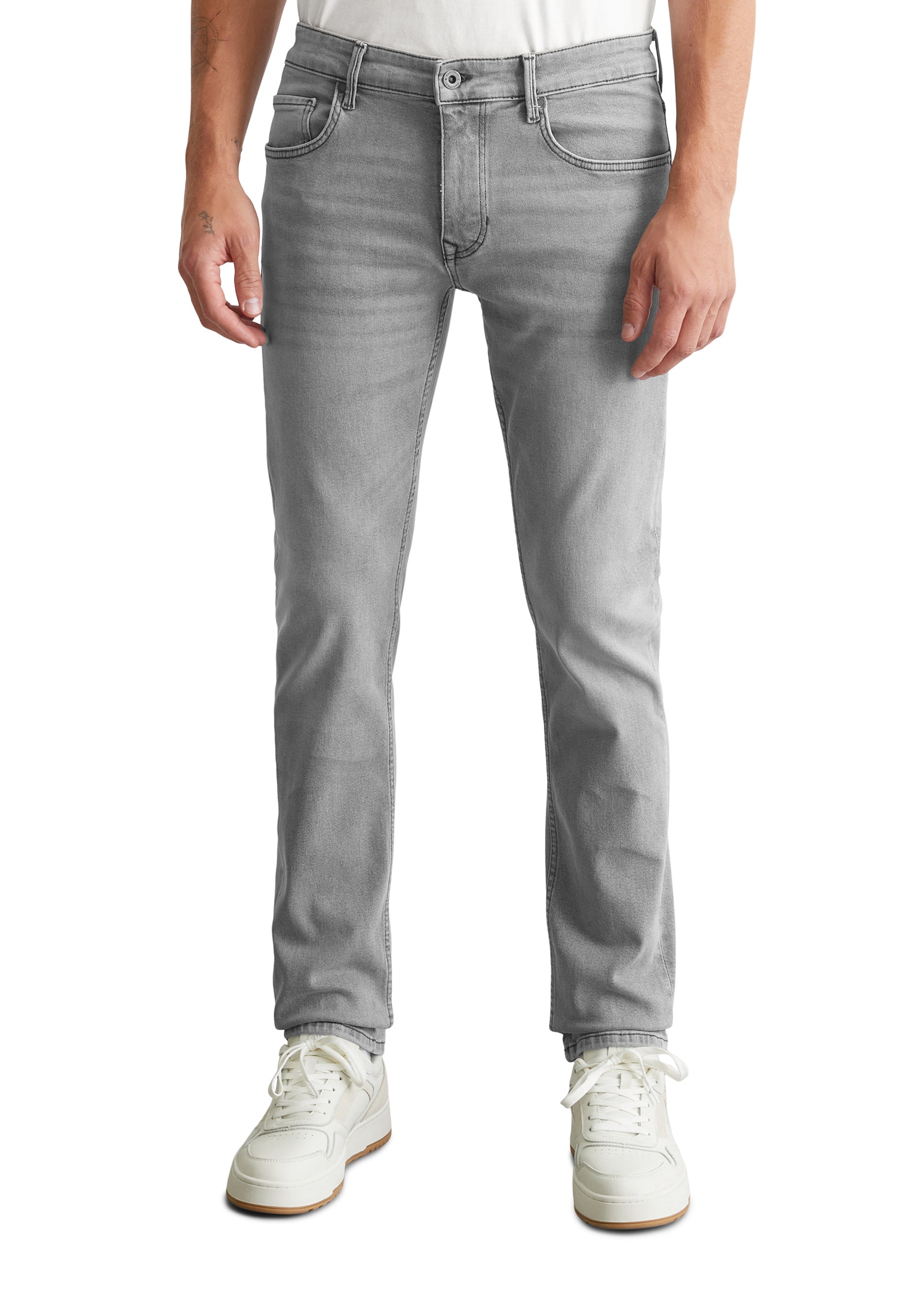 Slim-fit-Jeans MARC O'POLO "aus Bio-Baumwoll-Mix", Herren, Gr. 34, Länge 30, grau (light grau wash), Obermaterial: 90% Baumwolle, 9% Polyester, 1% Elasthan, unifarben, slim fit normal, Jeans Slim-fit-Jeans