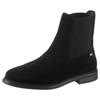 Chelseaboots TOMMY HILFIGER "FLAG SUEDE LOW CHELSEA", Damen, Gr. 41, schwarz, Veloursleder, Elastischer Einsatz, unifarben, klassisch, Schuhe, Blockabsatz, Businessschuh, Stiefelette mit seitlicher Logoflag
