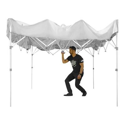 E-Z Up PTSVWH10 Patriot® ONE-UP® Vented Instant Shelter 10' x 10' White Slate Canopy with Gray Frame