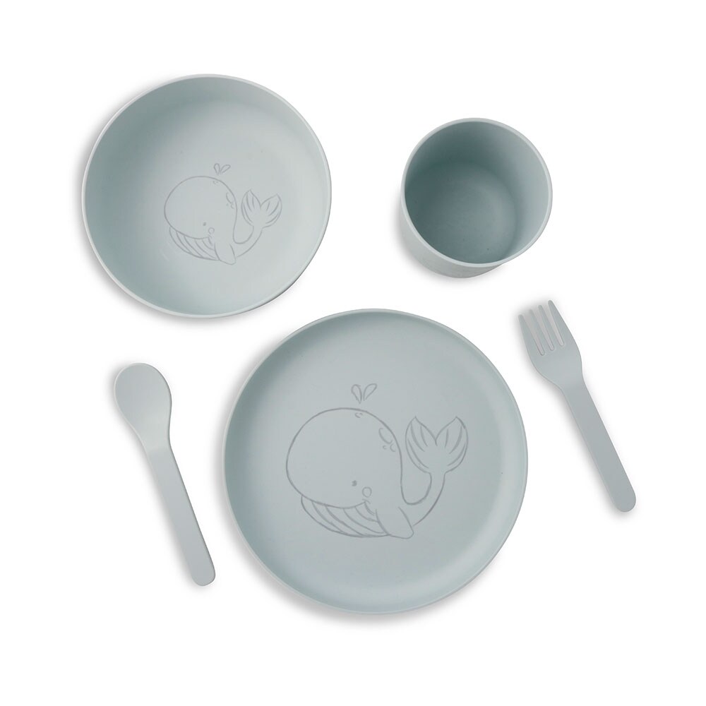 BIOZOYG 12 Sets Kinder Geschirr Set für Kinder 5-teilig - Wal - Bio-Kunststoff - Essgeschirr, Kindergeschirr, Babygeschirr Image