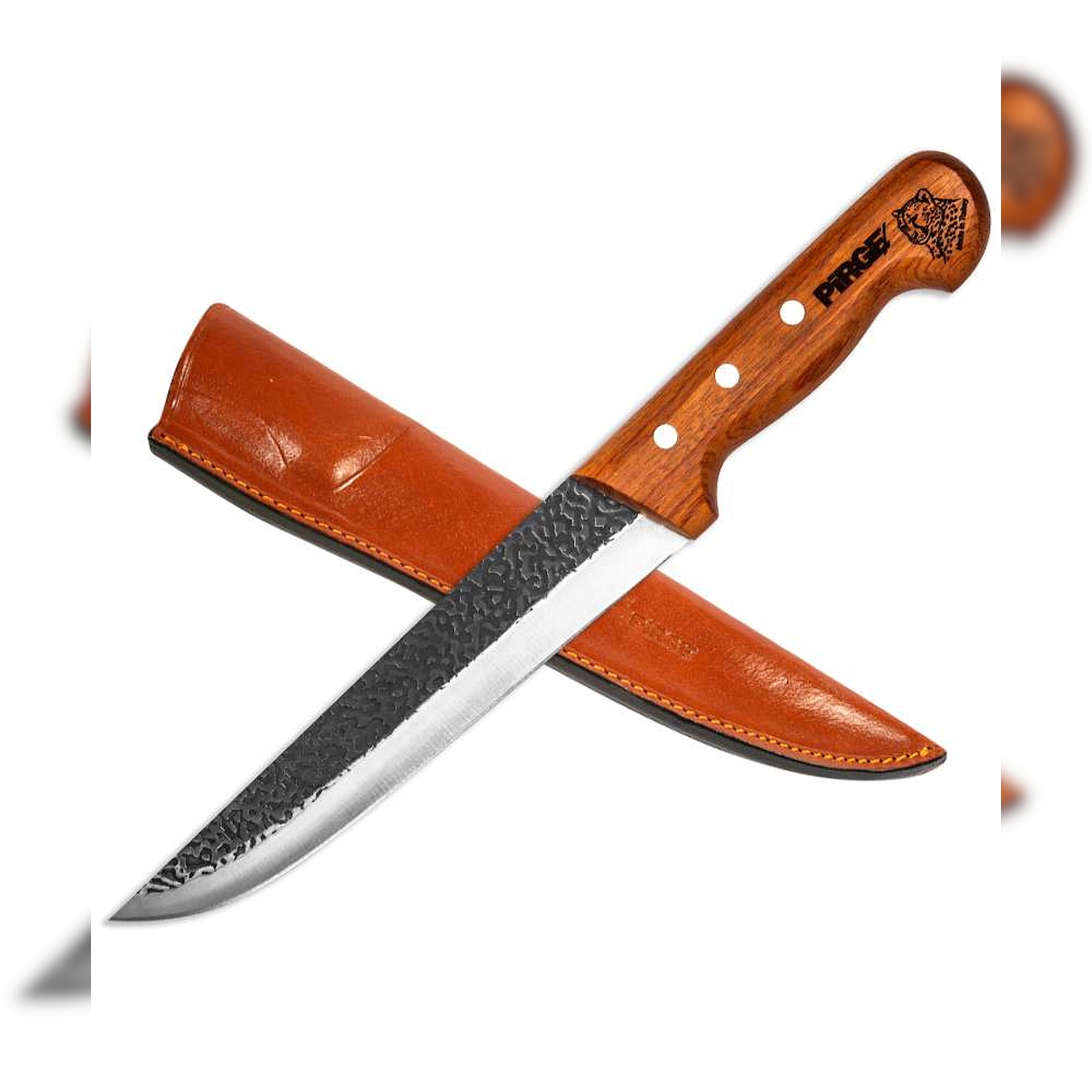 Pirge Elite Handgeschmiedet Schlachtermesser mit Lederscheide 21 cm Metzgermesser - Exzellenter Schärfe Fleischermesser - Naturholz Griffdesign Image