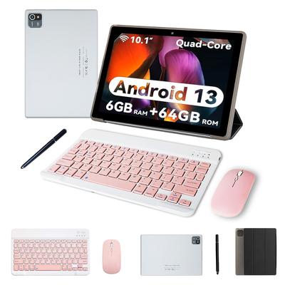 TEMU Aeezo 10.1-inch Tablet With Keyboard, Android 13 Silver Tablet, 6gb 64gb Rom, Quad-core Processor, 800x1280 Hd, 5000mah, Dual Camera With Case, Mouse, Stylus (pink)