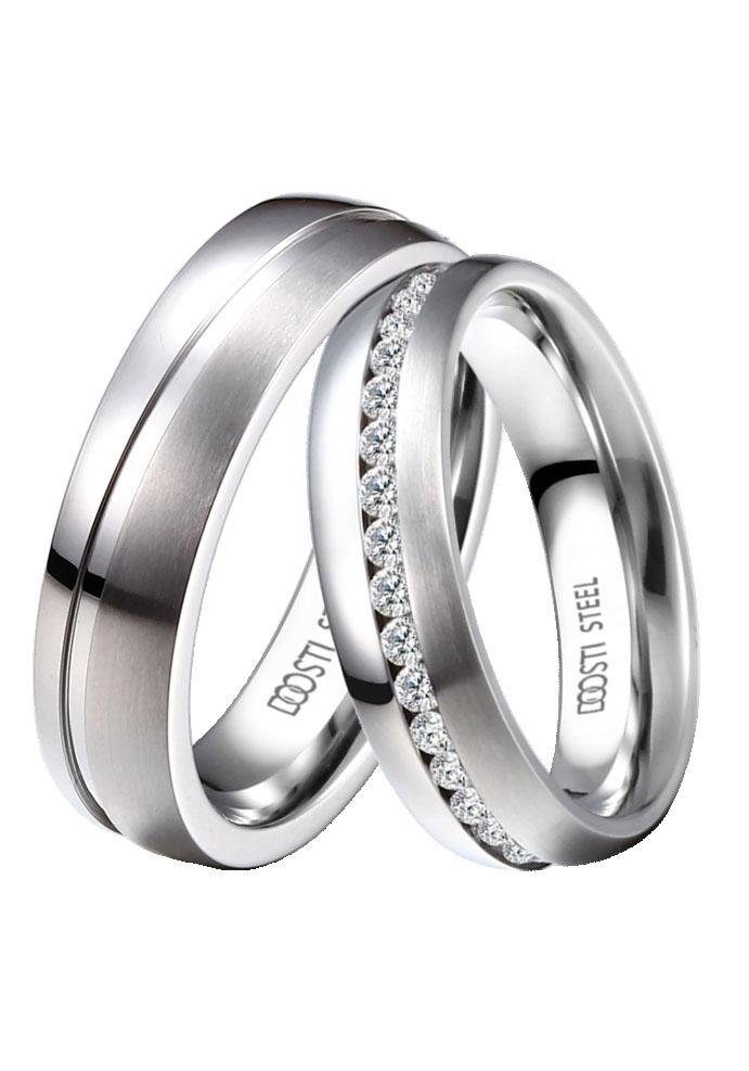 Trauring DOOSTI "Schmuck Geschenk Edelstahl Trauring Ehering Partnerring LIEBE" Gr. 58, silber (edelstahlfarben), Fingerringe, 58,mit Zirkonia, Edelstahl, 6mm, wahlweise mit oder ohne Zirkonia Image