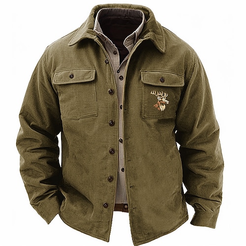 Herren Cowboy Hirsch Cord Hemd Hemdjacke Overshirt Langarm Vintage Stamm Alltagskleidung Herbst Winter Hemden mit Kragen Knopf hoch 3D-Druck 2 Taschen 1pc Marineblau Braun Image