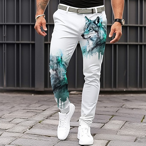 Herren Wolf Anzughose Mittlere Taille Lässig Formell Alltagskleidung Reißverschluss Tasche Sommer Frühling Herbst 3D-Druck Schwarz Weiß Gelb Image