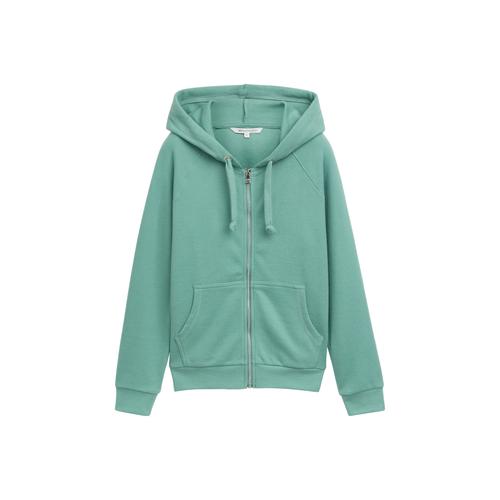 TOM TAILOR DENIM Damen Basic Sweatjacke, grün, Uni, Gr. M