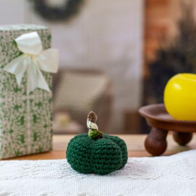 'Halloween-Themed Green Pumpkin Crocheted Decorative Accent'