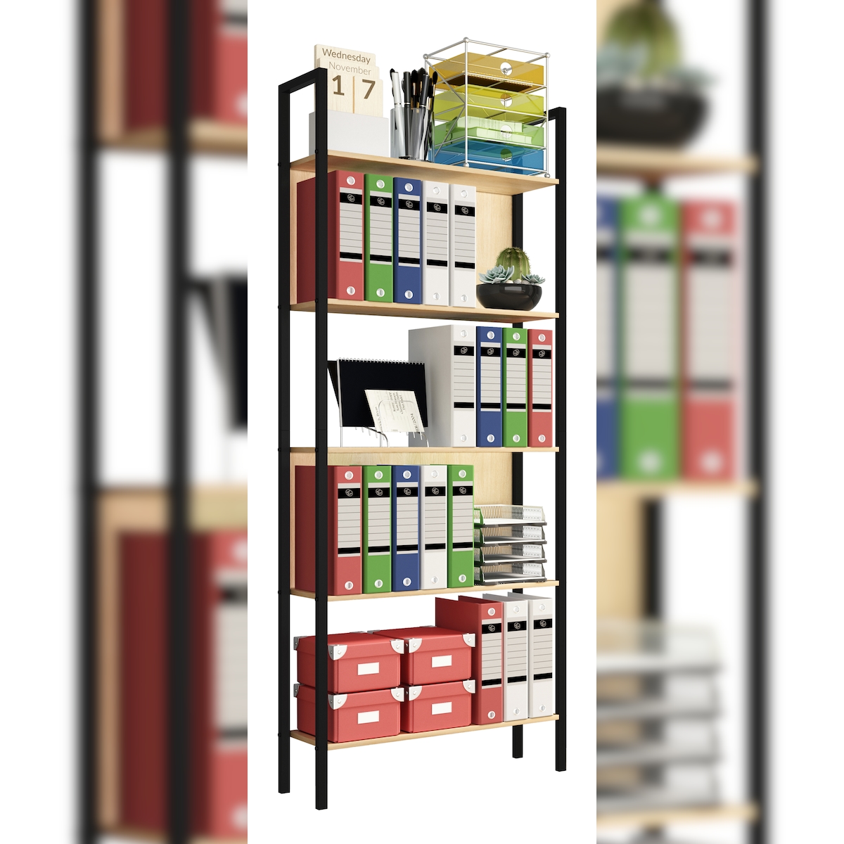 VCM Büroregal & Bücherregal Flakos Honig-Eiche H. 165 x B. 62 x T. 24 cm Image