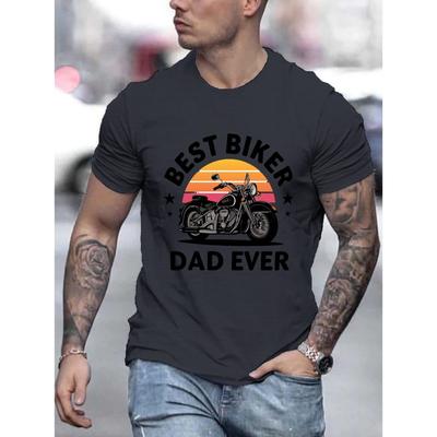 TEMU Best Biker Dad Ever Print Tee Shirt, Tees For Men, Casual Short Sleeve T-shirt For Summer