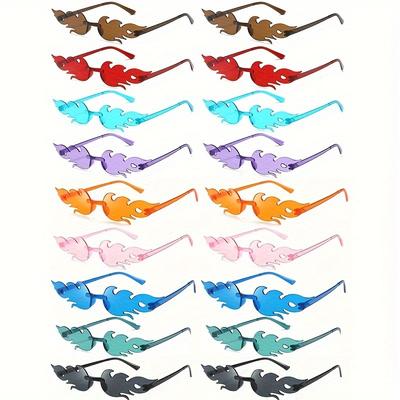 TEMU 18-pack Flame-shaped Frameless Party Glasses Unisex Fashion Eyewear, Plastic Anti-reflective Lens For Climbing & Outdoor Activities - Decorative Novelty Glasses With