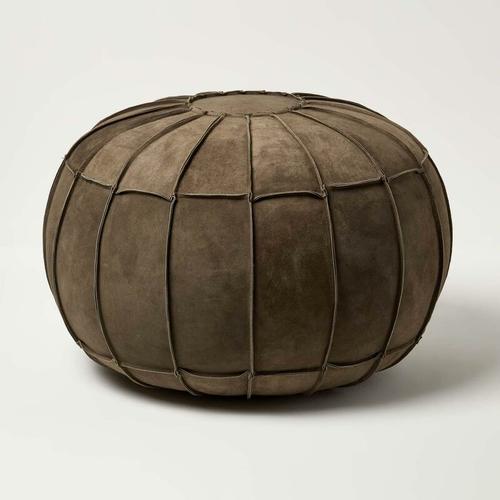 Homescapes - Orientalischer Leder-Pouf rund braun, 50 x 50 x 40 cm