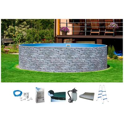 Rundpool MY POOL BWT "STONE 2", grau, H:110cm Ø:460cm, Schwimmbecken, Steindekor, in verschiedenen Farben Image