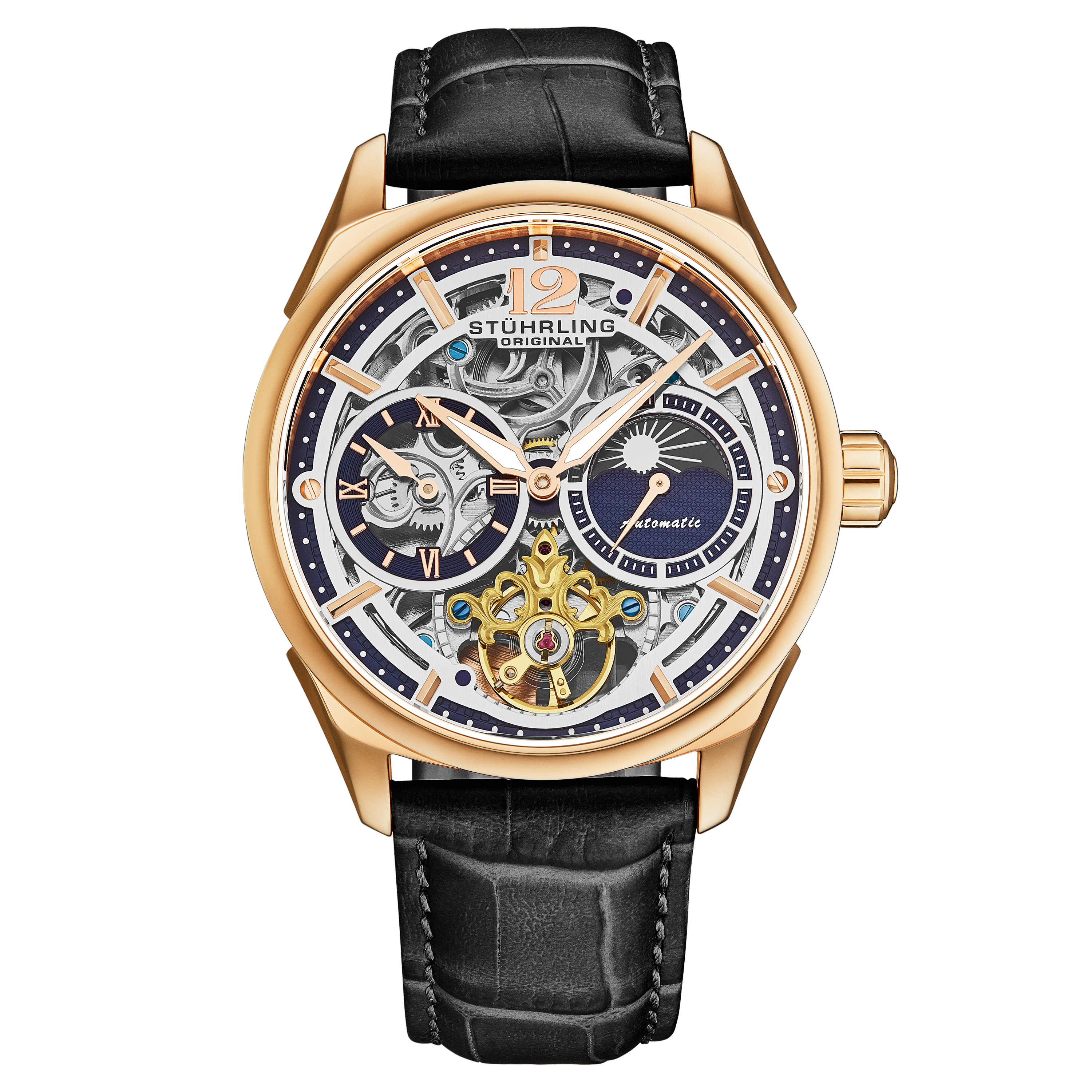 Stührling Mens Vanguard 1019 Dual Time Automatic Skeleton - Rose - One Size | Stührling Sale | Discount Designer Brands