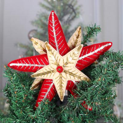 Jubilant Star,'Red and Golden Wool Felt Christmas North Star Tree Topper'