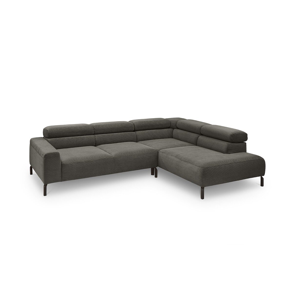 KAWOLA Sofa DELIA Ecksofa Feincord anthrazit mit motorischem Sitzvorzug Recamiere rechts Image