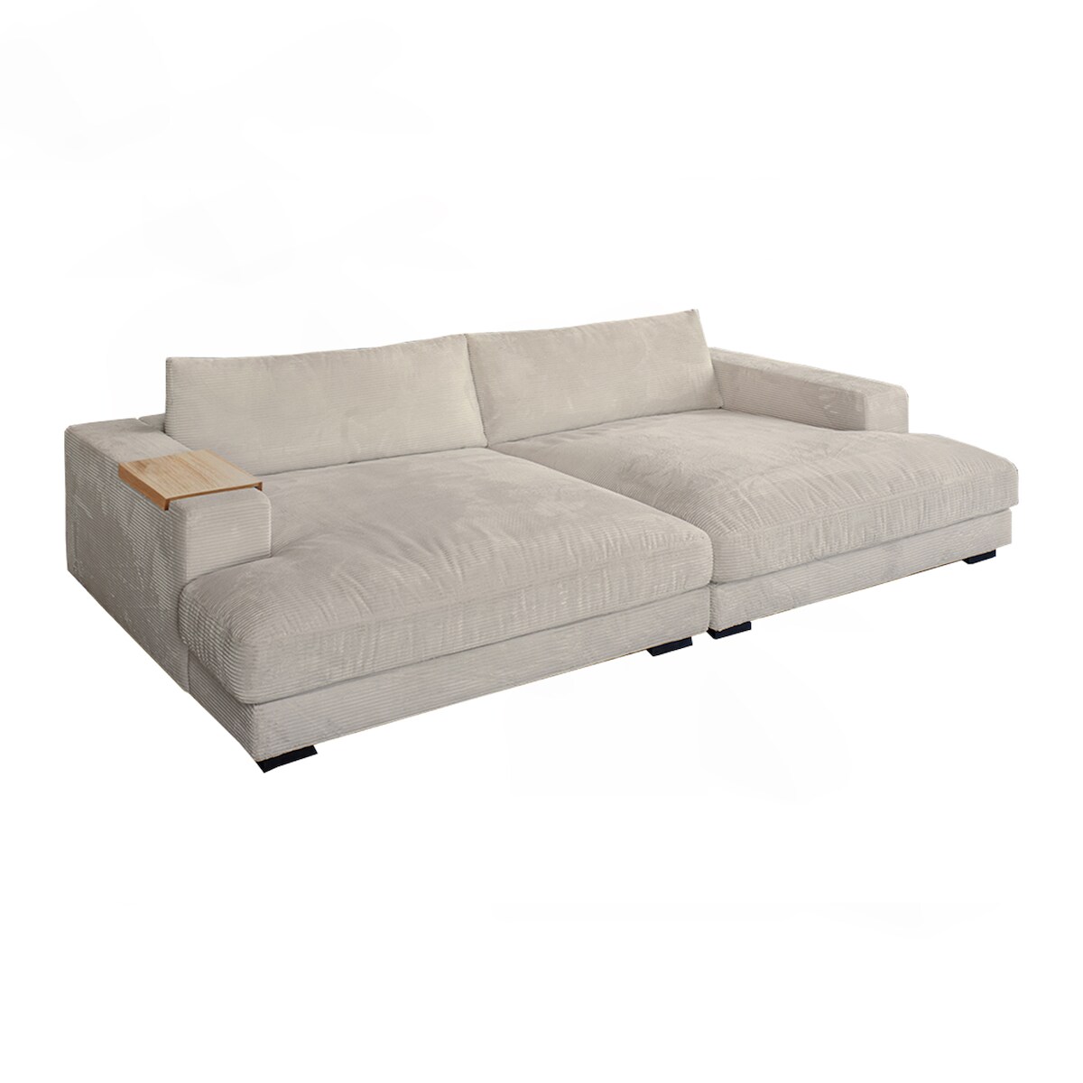 KAWOLA Big Sofa MADELINE mit Holztablett natur für Armlehne Cord cremeweiß Image