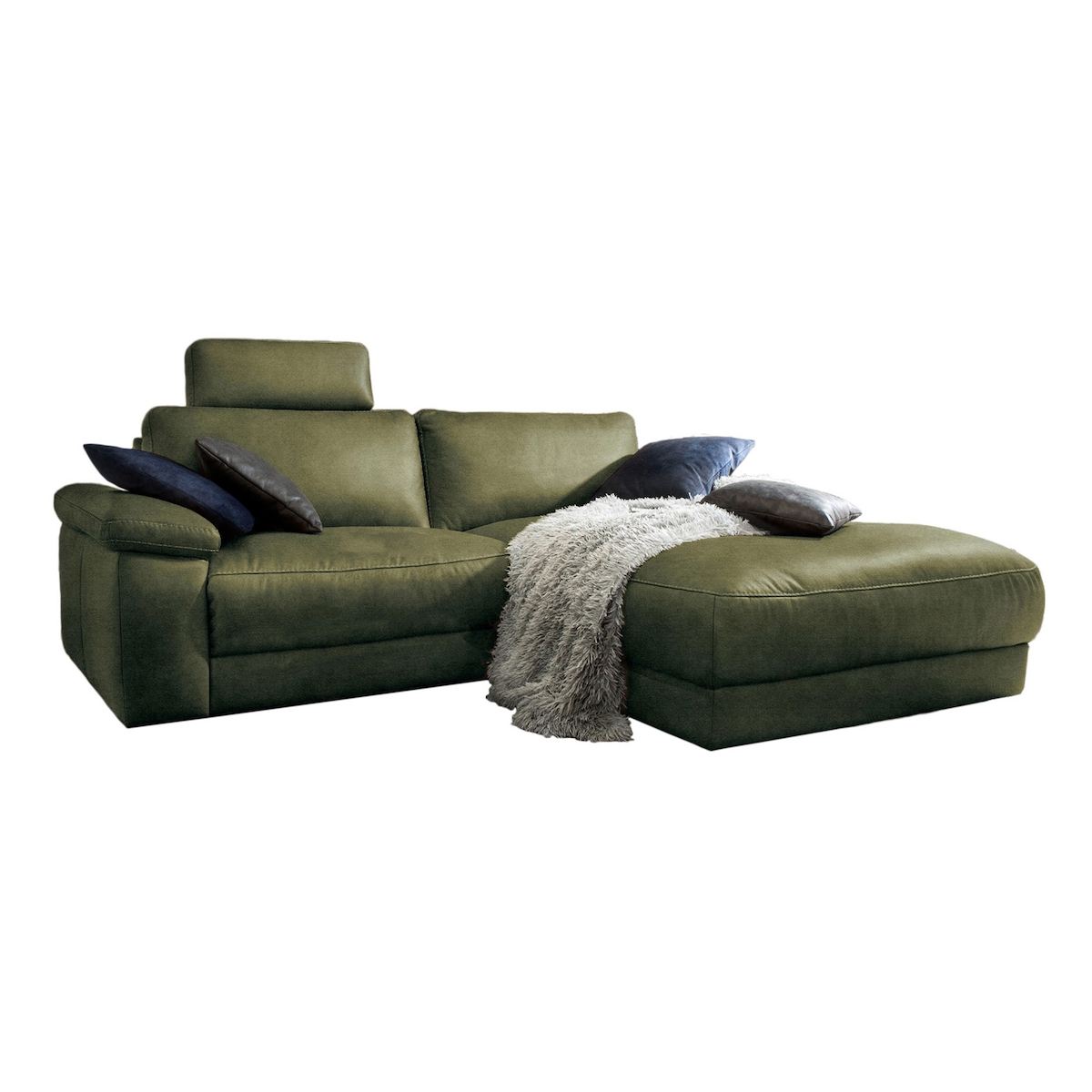 KAWOLA Sofa LOLA Ecksofa Leder moosgrün mit motorischer Relaxfunktion Recamiere rechts Image