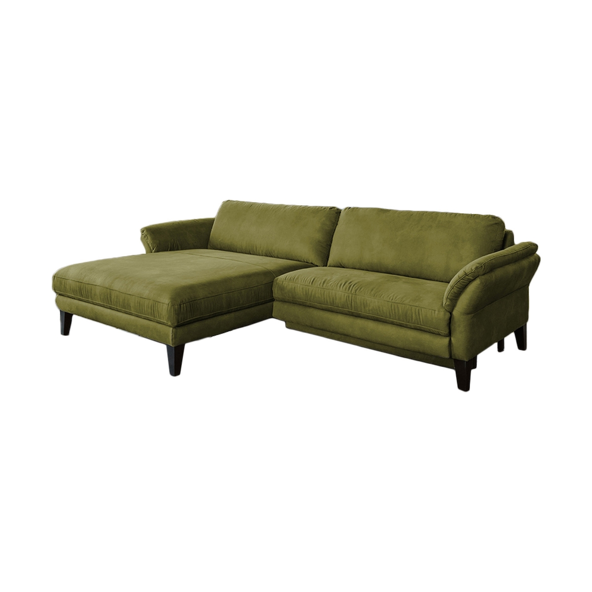 KAWOLA Sofa MALTA Ecksofa Stoff moosgrün mit motorischer Relaxfunktion Recamiere links Image
