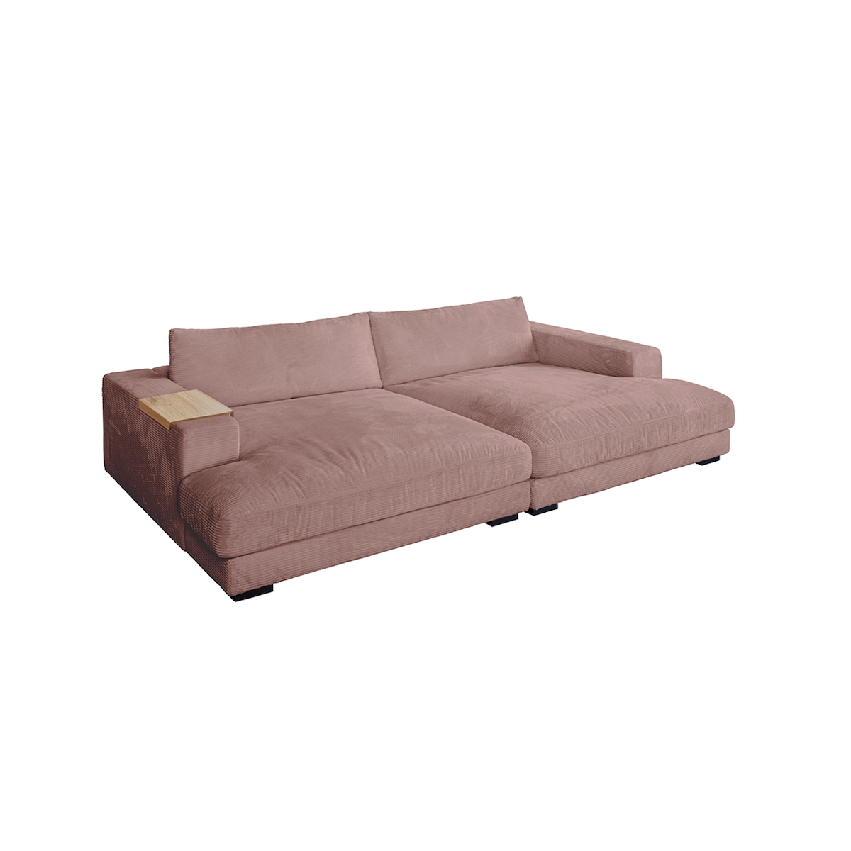 KAWOLA Big Sofa MADELINE mit Holztablett natur für Armlehne Cord rosa Image