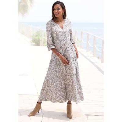 Maxikleid VIVANCE, Damen, Gr. 42, N-Gr, grau (grau, beige bedruckt), Web, Obermaterial: 100% Viskose, bedruckt, modisch, figurumspielend lang, V-Ausschnitt, Langarm mit Gummizug, Kleider, mit Alloverprint und Volants, langärmlig, Druckkleid,... Image