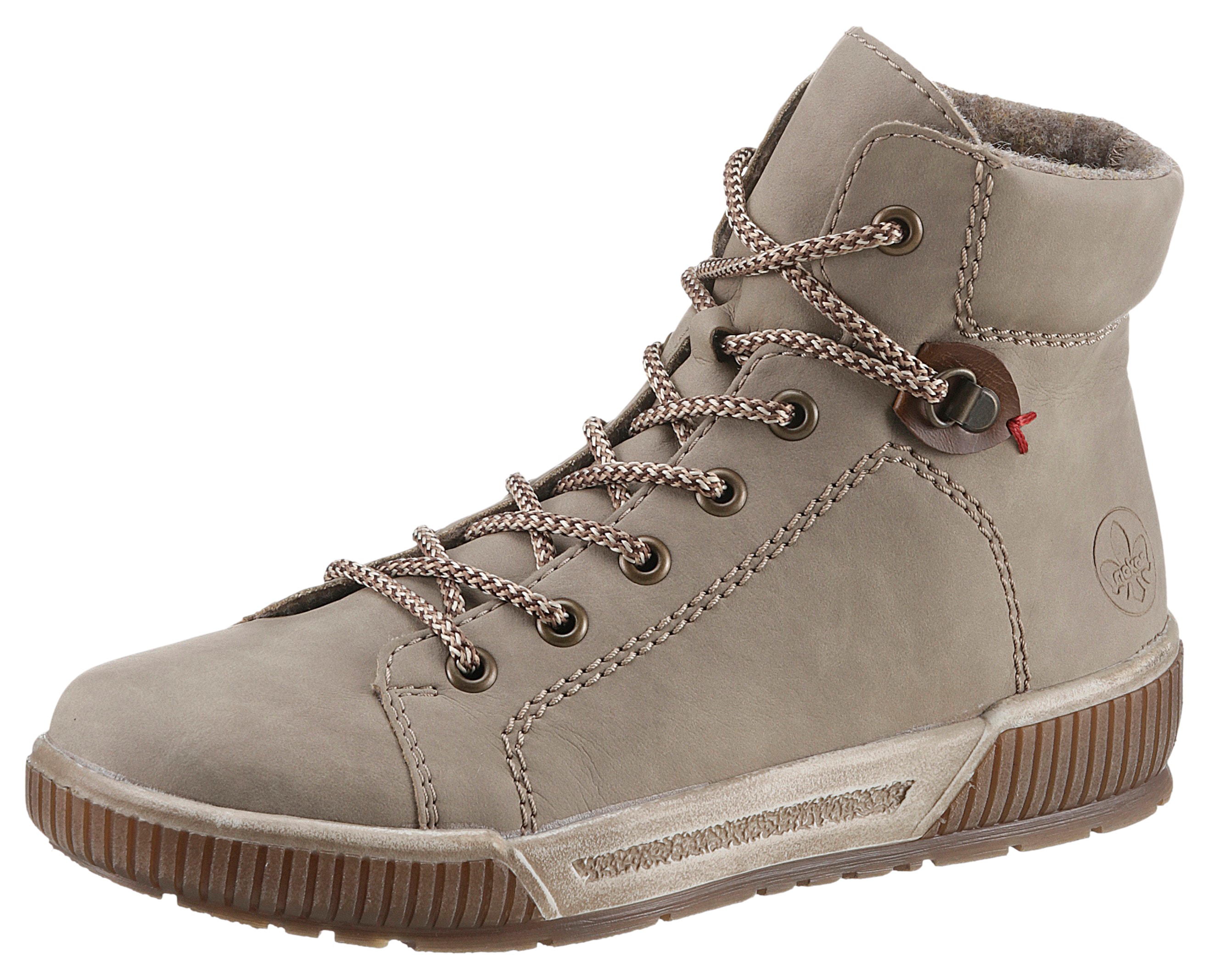 Schnürboots RIEKER, Damen, Gr. 41, grau (beige), Lederimitat, Schuhe Schnürboots, mit herausnehmbarer SoftFoam-Einlegesohle
