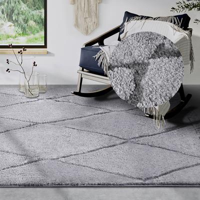 Designteppich ELLE DECORATION "Perrotin", grau (hellgrau), B:120cm H:18mm L:170cm, Polyester, Teppiche, Läufer, Shaggy, flauschig, weich, Langflor, modern, Hoch Tief Effekt Image