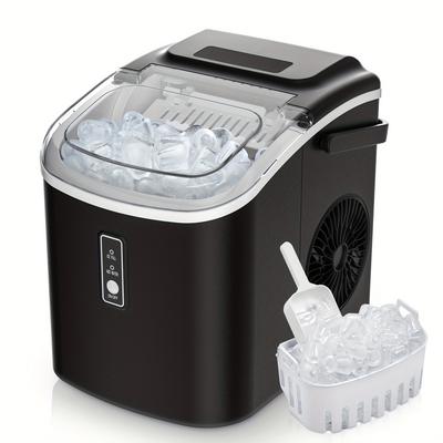 TEMU Countertop Ice Maker Machine With Handle, 26lbs/24h Capacity, 9 Ice Cubes Ready In 6 Mins, Features Auto-cleaning, Portable Ice Maker With Basket And , Ideal For Home, Kitchen, Camping, Rv - Black.