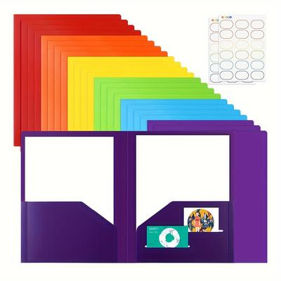 TEMU 24 Pack Heavy-duty Pocket Folders In 6 Colors With Labels,, Plastic Pocket Folders, 2 Pocket Folders , 6 Colors, A4 Size, For Office, 9.4x 11.6 Inches