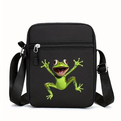 TEMU Stylish Frog Print Mini Crossbody Bag For Boys - Durable Oxford Fabric With Adjustable Strap, Perfect For Outdoor Adventures & Sports