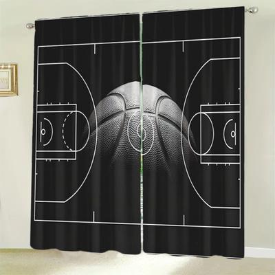 TEMU 2pcs Basketball Element Printed Double-sided Board Blackout Curtains, Room Curtain Rods, Pockets, Curtains, Bedrooms, Living Rooms, Offices, Home Decor