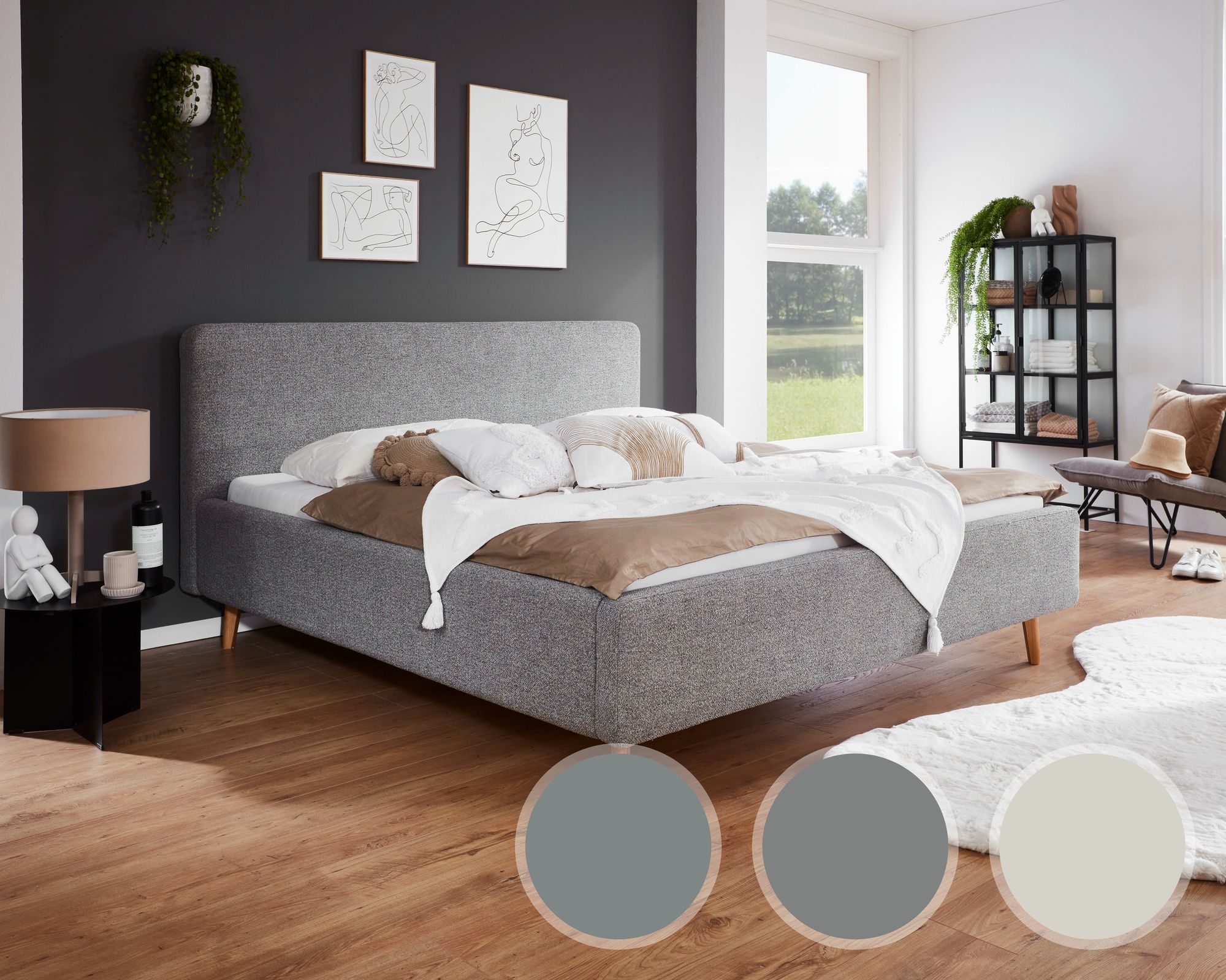 meise.möbel »Mattis« Polsterbett Webstoff mit Bettkasten 160x200 cm / grau / ohne Bettkasten