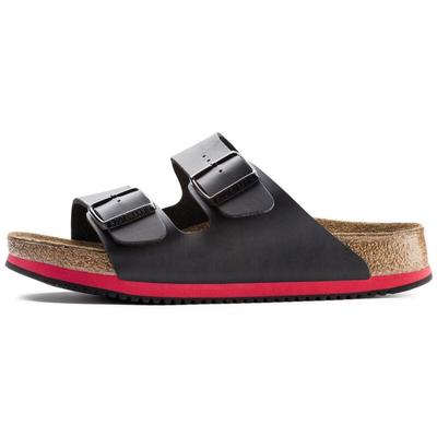 Sandale Arizona Superlauf, Birko-Flor, schwarz/rot, schmal, Größe 45 - Birkenstock