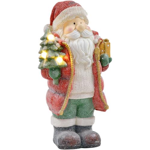 Weihnachtsdeko Figur, Weihnachtsmann mit Weihnachtsbaum und Geschenk, 50 cm Weihnachtsfigur mit