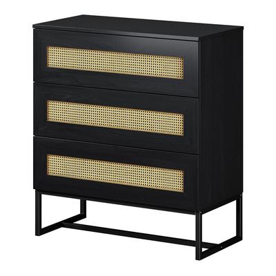 Kerals - Kommode / Schubladenschrank in Schwarz mit Rattan-Einsätzen und Metallfüßen, 80 cm breit Image