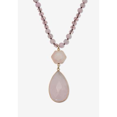 Women's 130.05 Tcw Genuine Rose Quartz Beaded Goldtone Drop Necklace 34-Inch by PalmBeach Jewelry in Rose