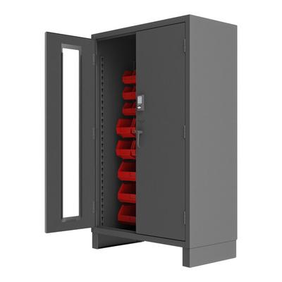 Durham Mfg 48" x 24" x 78" 14 Gauge Steel Access Control Storage Cabinet with CompX Electronic Lock and 42 Red Storage Bins 3703CXC-42B-1795