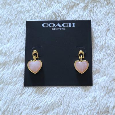 Coach Jewelry | Coach Carved Rosequartz Heart Drop Earrings | Color: Gold/Pink | Size: Approx 7/8" Drop