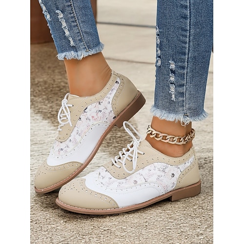 scarpe oxford multicolor da donna, design retrò a punta con pannelli verdi, rosa e viola, brogue casual con lacci per la moda e l'uso quotidiano