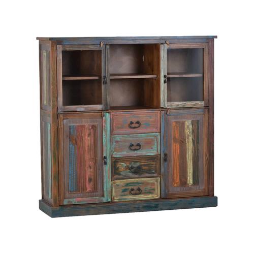 MiaMöbel Highboard Cancun Massivholz Pinie Shabby Chic Mexiko Möbel Mexikanisch