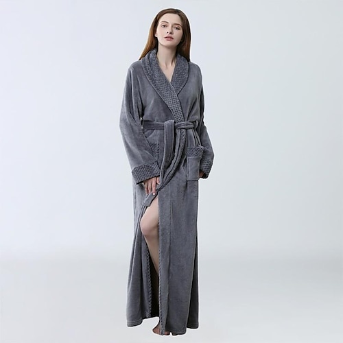 Damen-Bademantel aus Fleece mit Schalkragen, flauschiger Bademantel, langer Bademantel aus Fleece – langer Plüschmantel für die Hochzeit Image