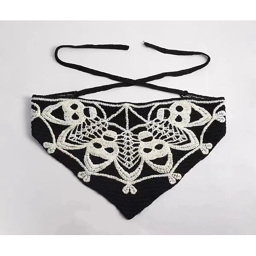 Häkel-Bandanas für Damen, gehäkeltes Kopftuch mit Spinnennetz-Totenkopf, schwarzes Häkel-Stirnband, Halloween-Strick-Kopftuch Image
