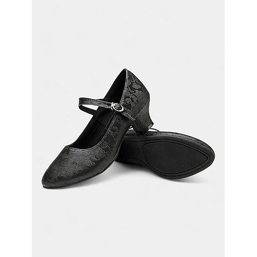 Grüne Mary-Jane-Tanzschuhe im Vintage-Stil für Damen mit Jacquard-Blumenmuster und Blockabsatz, perfekt für Standard-, lateinamerikanische und formelle Tanzveranstaltungen Image