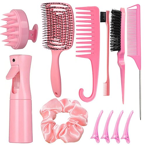 12-teiliges komplettes Haar-Styling-Kamm-Set – vielseitiges Entwirren Toupierkämme, Kanten Rattenschwanzbürsten, Kopfhautmassagegerät, Sprühflasche – ideal für alle Haartypen Täglicher Gebrauch