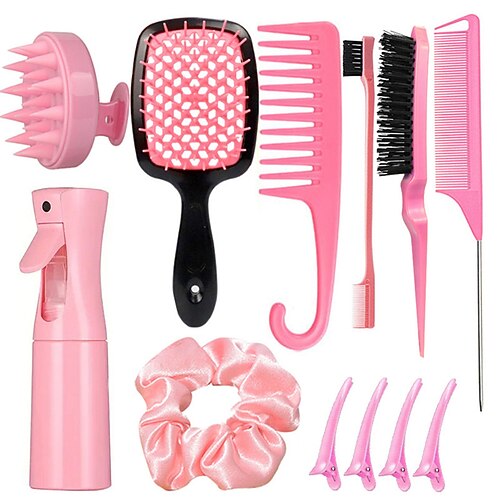 12-teiliges komplettes Haar-Styling-Kamm-Set – vielseitiges Entwirren Toupierkämme, Kanten Rattenschwanzbürsten, Kopfhautmassagegerät, Sprühflasche – ideal für alle Haartypen Täglicher Gebrauch