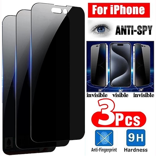 3 Stücke Schutzfolie Für Apple iPhone 16 iPhone 15 14 Pro Max Gehärtetes Glas Datenschutz-Anti-Spy 9H Härte Anti-Blasen Anti-Fingerprint 3D-Touch-kompatibel Image