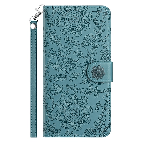 Handy Hülle Handyhüllen Für iPhone 17 Pro Max 17 Air 16 15 14 Pro Max Plus 13 12 11 Pro Max Mini Brieftaschenhülle Mit Handgelenkschlaufe Ständer Warm Blumendruck TPU PU-Leder Image