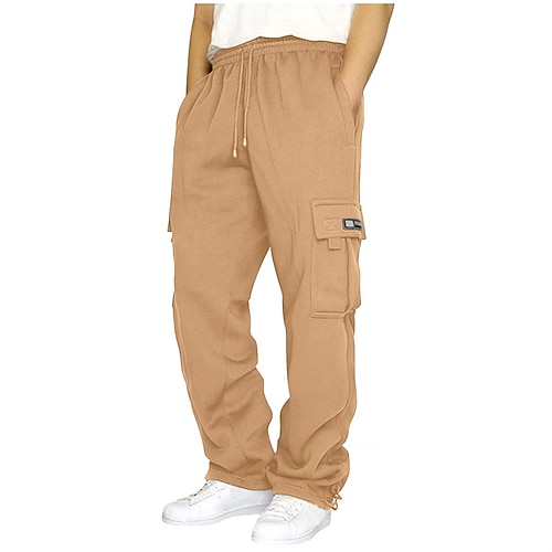 Herren Cargohose Cargohosen Winterhose Hose Hosen Kordelzug Multi Pocket Mit Gürtel Glatt Warm tragbar Outdoor Täglich Campen und Wandern Modisch Klassisch Schwarz Armeegrün Image