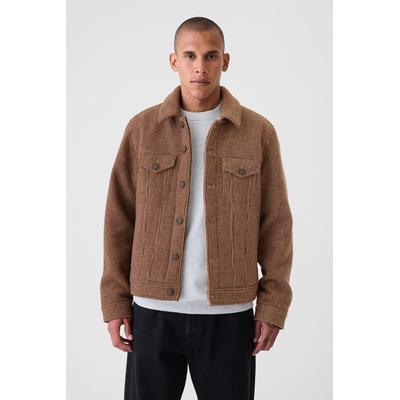 Gap Mens Brown Wool Houndstooth Trucker Jacket - Brown
